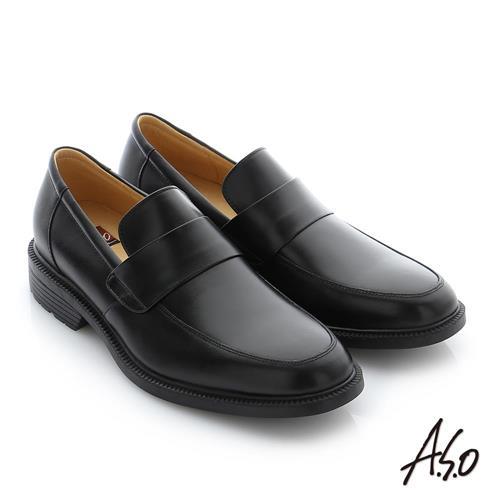 A.S.O 學生鞋 真皮素面直套學生鞋- 黑軟皮