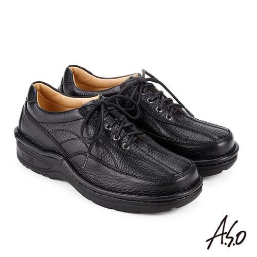A.S.O 抗震雙核心 綁帶奈米氣墊休閒皮鞋 黑