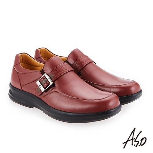 A.S.O 厚切超動力 金屬釦氣墊休閒皮鞋 赭紅