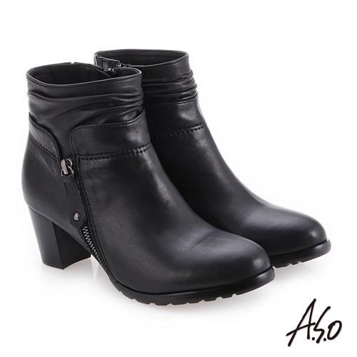 A.S.O 簡約風格 精緻質感真皮短靴-黑