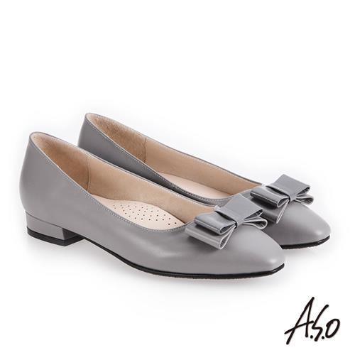 A.S.O 義式簡約 俐落時尚真皮低跟鞋-灰