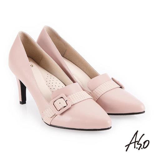 A.S.O 義式簡約 自信魅力柔軟牛皮高跟鞋-粉紅