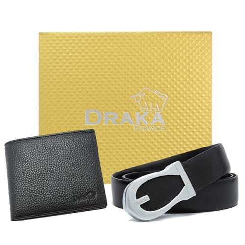 DRAKA 達卡 - 黃金禮盒 真皮皮夾+紳士皮帶-8364