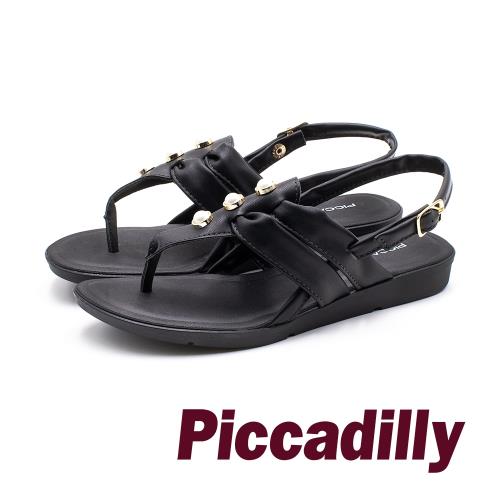 Piccadilly 時尚高雅 珍珠革質女涼鞋 -黑