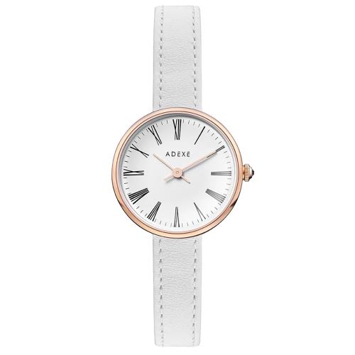 ADEXE 英國手錶 MINI SISTINE羅馬刻度 白錶盤皮革錶帶x玫瑰金錶框30mm/2503P-01