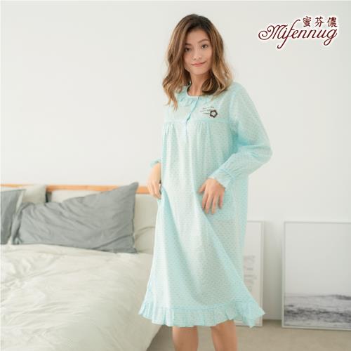 【MFN 蜜芬儂】台灣製-點點小花純棉薄長袖洋裝睡衣(2色)