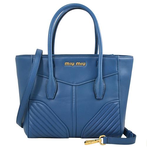 MIU MIU 5BA145 經典LOGO絎縫牛皮手提兩用包.藍