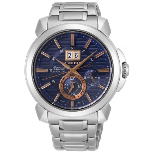 SEIKO 精工 Premier 人動電能大視窗萬年曆腕錶/藍x金/43mm (7D56-0AH0B/SNP163J1)