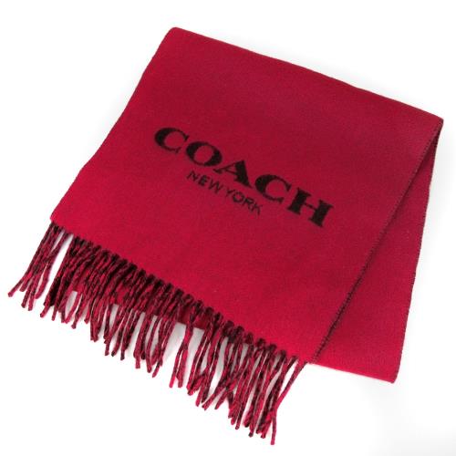 COACH  紅雙色雙面流蘇圍巾(長183cm)