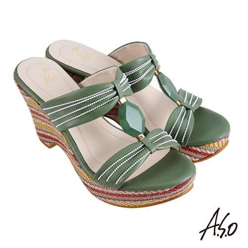 A.S.O 時尚流行 亮眼魅力樸質風格厚底涼鞋-綠