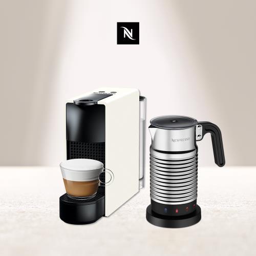 【Nespresso】膠囊咖啡機 Essenza Mini 純潔白 全自動奶泡機組合|膠囊咖啡機