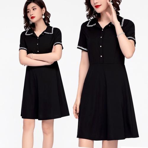 麗質達人 - 3709黑色短袖洋裝
