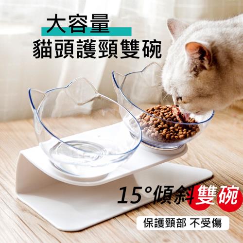 JAR嚴選-護頸寵物餐桌(雙碗貓頭造型)-貓碗 貓咪碗 貓餐桌