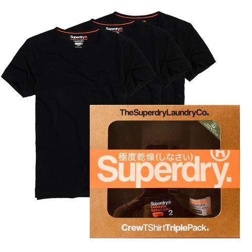 【Superdry】極度乾燥 男版 有機綿 經典圓領素色短袖T恤(黑色 3件組)