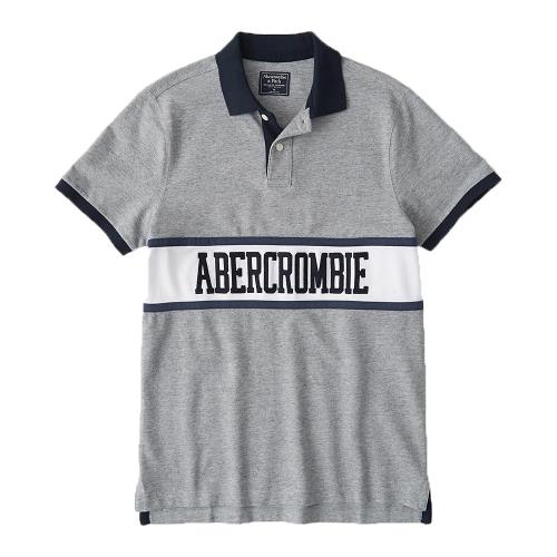 【Abercrombie  Fitch】logo文字polo衫(灰色)  AF AF