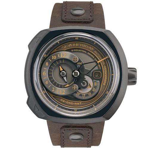SEVENFRIDAY Q系列 儀錶板概念設計自動上鍊機械錶/咖啡x鐵灰/Q2-03
