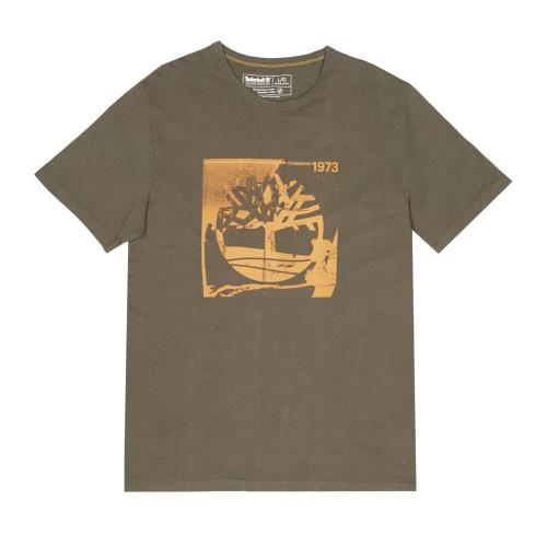 Timberland 男款軍綠色大樹印花短袖T恤A2F1XA58