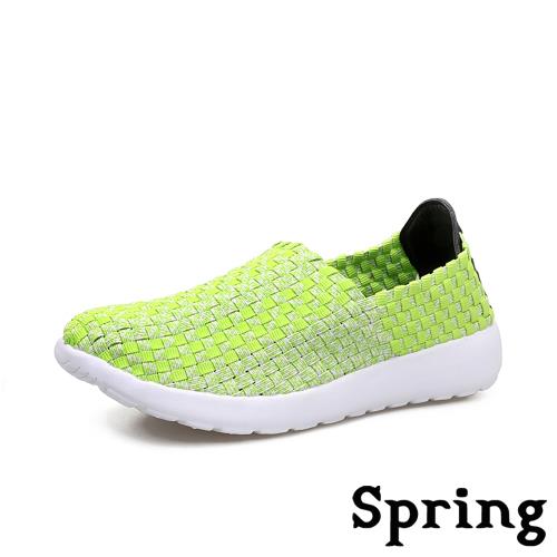 【SPRING】水沫花漾撞色編織平底休閒鞋 綠