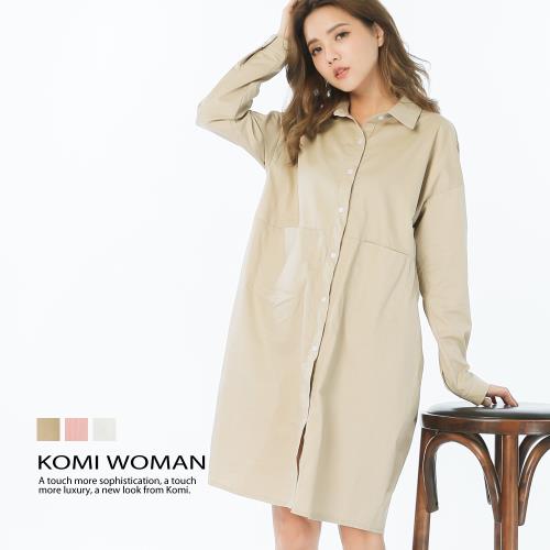 【KOMI】棉口袋襯衫式洋裝‧三色