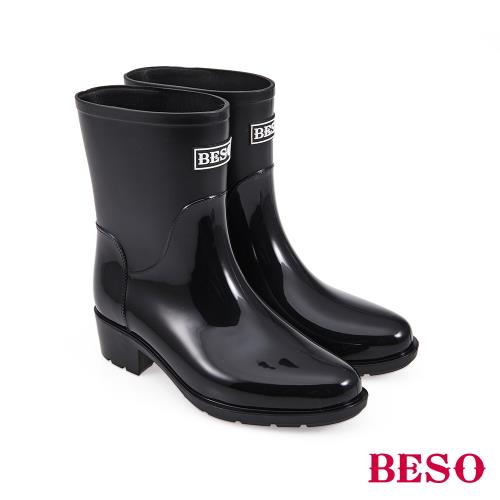 BESO-中筒簡約果凍晴雨靴-黑