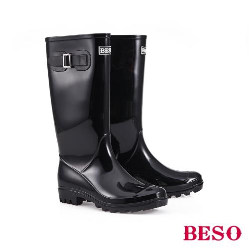 BESO-長筒簡約果凍晴雨靴-黑