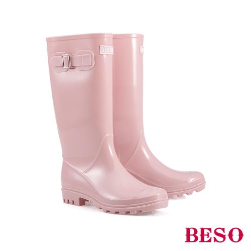 BESO-長筒簡約果凍晴雨靴-粉