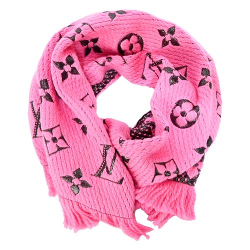 Louis Vuitton Logomania Shine 羊毛金屬絲線花卉裝飾圍巾(亮粉紅)