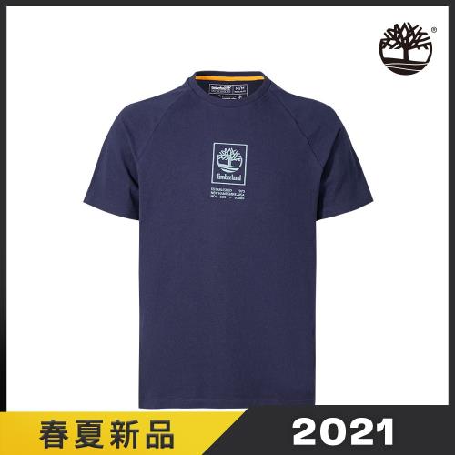Timberland 男款海軍藍色品牌LOGO重磅短袖T恤A2DVY451