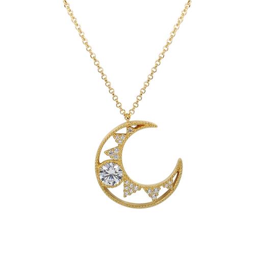 apm MONACO法國精品珠寶 閃耀鑲鋯鏤空月亮造型可調整金色長項鍊 AC5186OXY