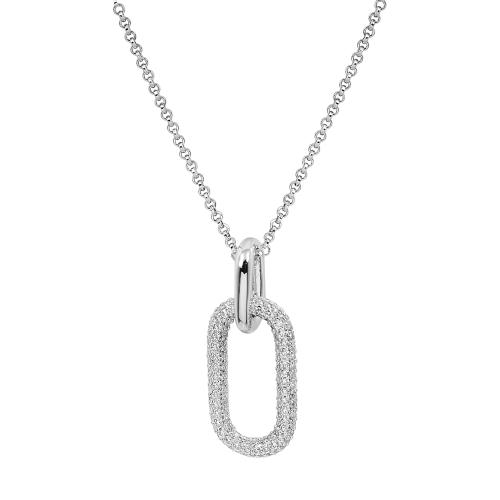 apm MONACO法國精品珠寶 閃耀鑲鋯銀色環扣造型可調式長項鍊 AC4926OX