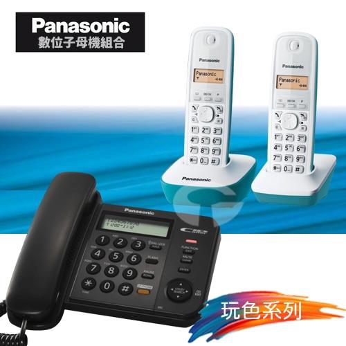 Panasonic 松下國際牌數位子母機電話組合 KX-TS580+KX-TG1612 (經典黑+湖水藍)
