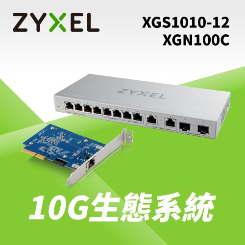 Zyxel 合勤 XGS1010-12 12埠Multi-Giga 無網管交換器+XGN100C 五速10G單埠有線網路卡