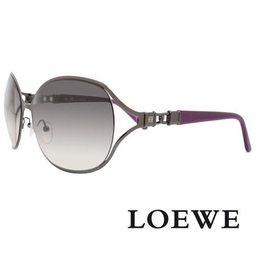 【LOEWE 羅威】西班牙皇室名媛金屬款太陽眼鏡(暗灰/紫 SLW407G-0568)