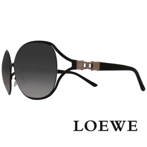 【LOEWE 羅威】西班牙皇室品牌 氣質名媛大框款太陽眼鏡(黑/金 SLW407G-0530)