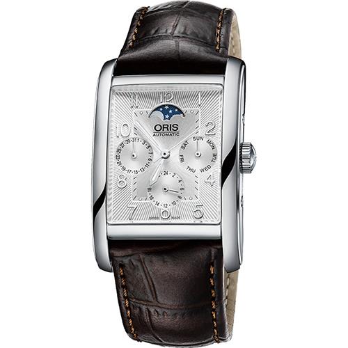 ORIS Rectangular 經典月相機械腕錶-銀x咖啡/32x47mm(0158276944061-0752420FC)