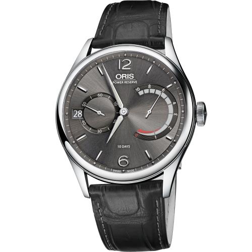 Oris Calibre 111 十日動力儲存手動上鏈機械腕錶-灰x黑/43mm(0111177004063-0712372FC)