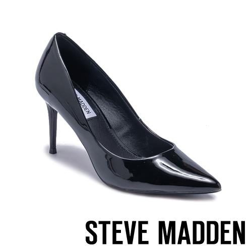 STEVE MADDEN-LILLIE 品牌經典素面尖頭高跟鞋-鏡面黑