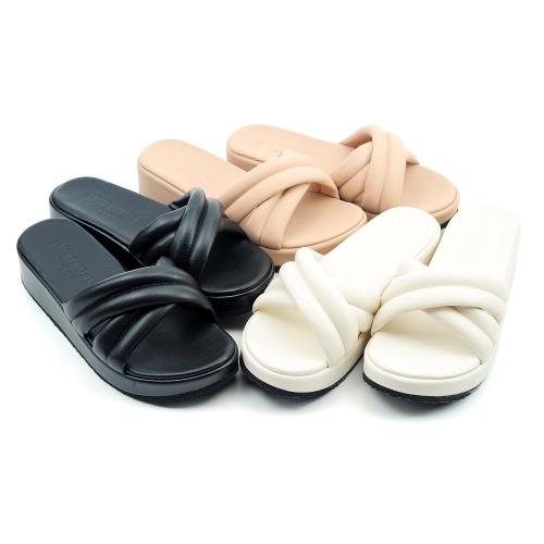 【 CHER美鞋】 MIT甜美日式簡約交叉坡跟厚底拖鞋-粉色/米色/黑色 36-40碼 -1000691717-18