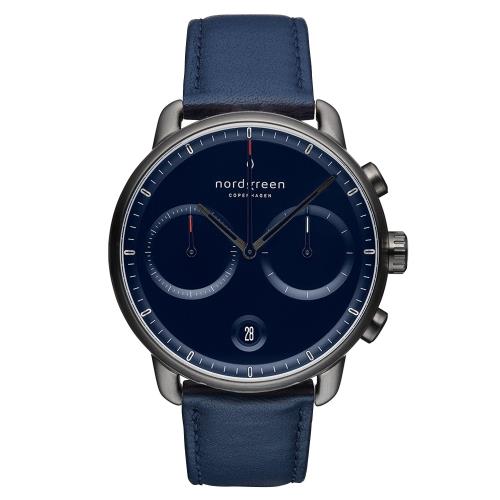 Nordgreen Pioneer | 極夜黑錶盤 - 北歐藍真皮錶帶42MM PI42GMLENABL