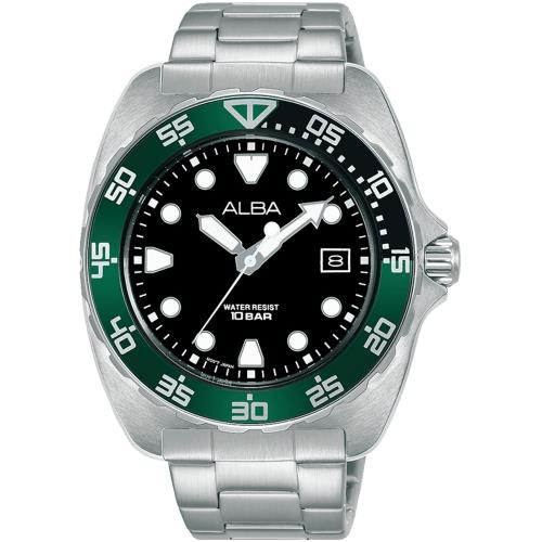 ALBA 雅柏 潛水風格水鬼造型腕錶/綠黑/44.7mm (VJ42-X317G/AS9M97X1)