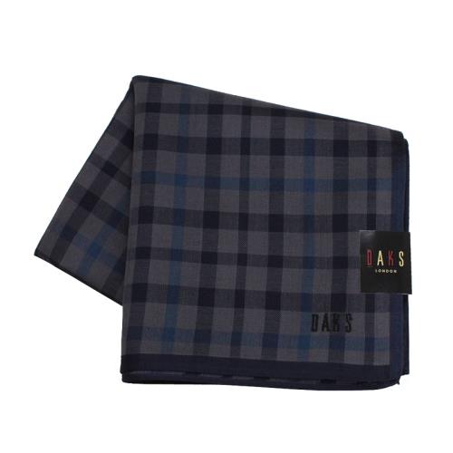 【DAKS】經典Logo格紋刺繡帕領巾(灰藍)
