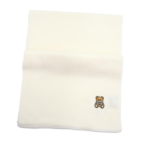 MOSCHINO 刺繡泰迪熊純羊毛圍巾(002 米色)