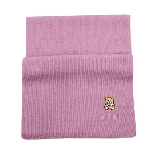 MOSCHINO 刺繡泰迪熊純羊毛圍巾(008 淺紫)