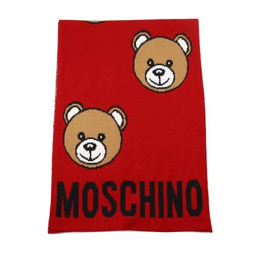 MOSCHINO 經典泰迪熊滿版混紡羊毛圍巾(007 紅色)