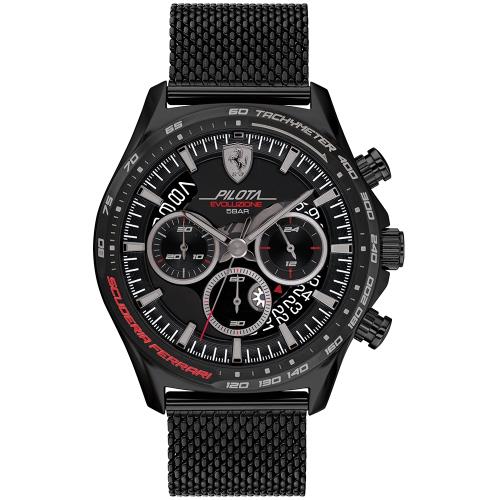 Scuderia Ferrari 法拉利 米蘭帶時尚三眼計時錶/黑/44mm/FA0830827