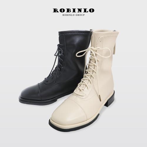 Robinlo獨家打造帥氣極簡綁帶機車靴 ASHLIN-奶油白/極簡黑