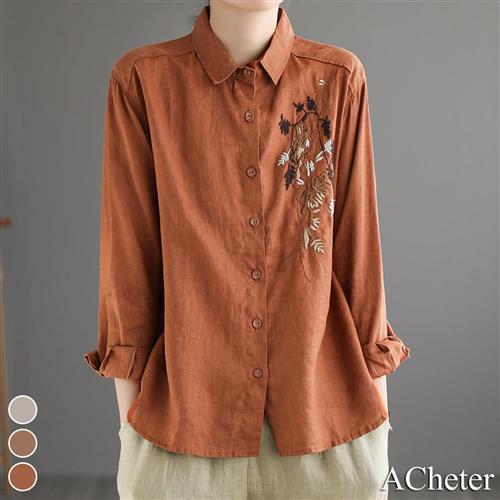 【ACheter】復古工藝刺繡棉麻襯衫#111527