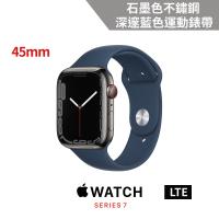 Apple Watch S7 LTE 45mm 黑色不鏽鋼錶殼+藍色運動錶帶 MKL23TA/A