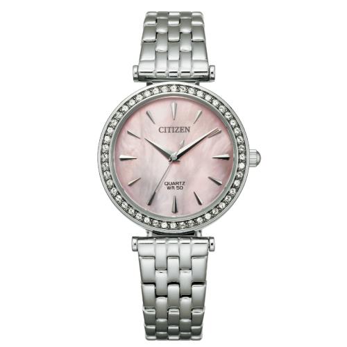 CITIZEN星辰  耀眼晶鑽粉珍珠母貝錶盤女士腕錶-ER0210-55Y