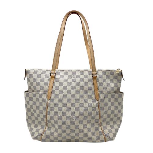 【Louis Vuitton】展示品 經典棋盤格Totally MM 雙袋肩背購物包(N41279-白)